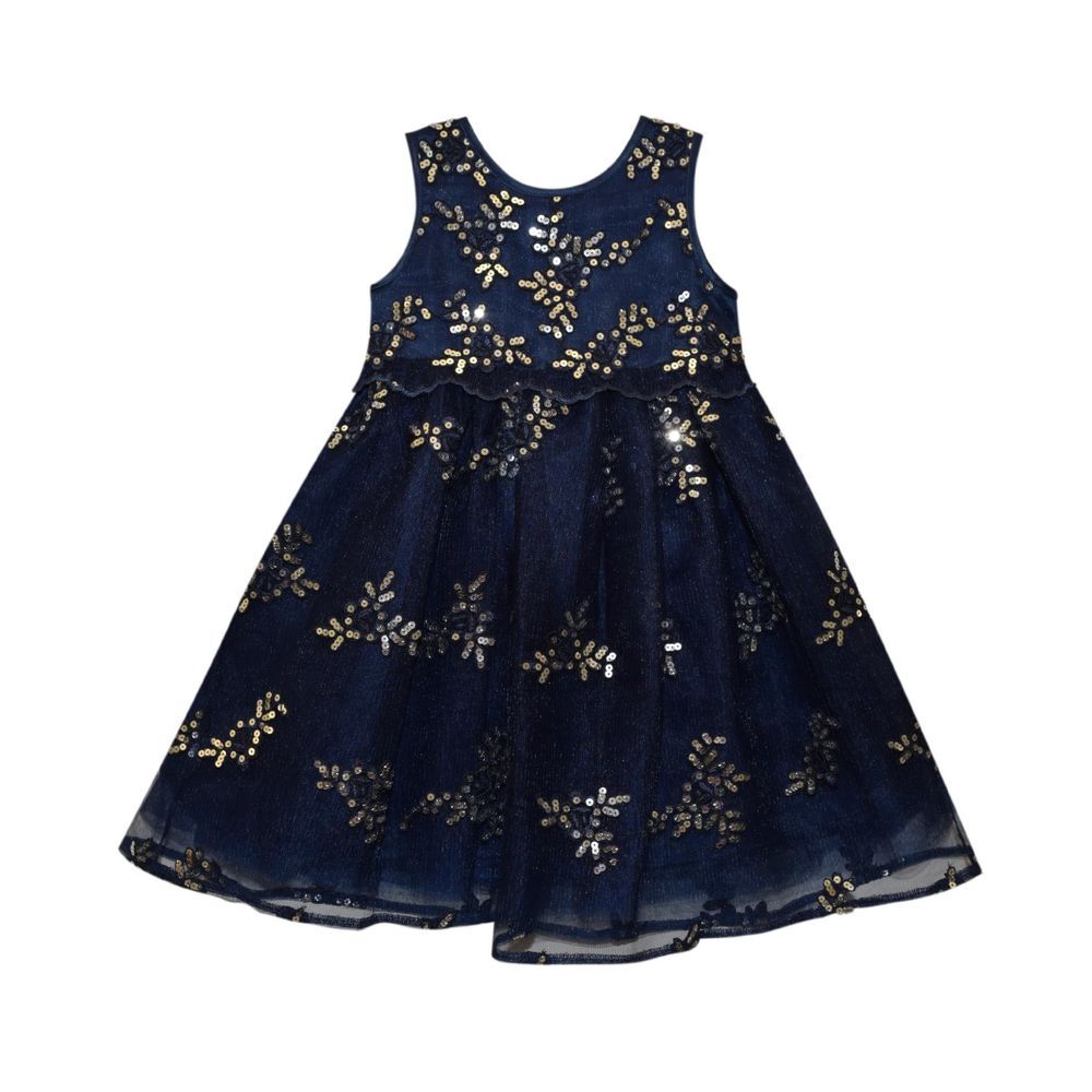 Blueberi Boulevard Girls Navy and Silver Sequined Floral Embroidered Dress 4T